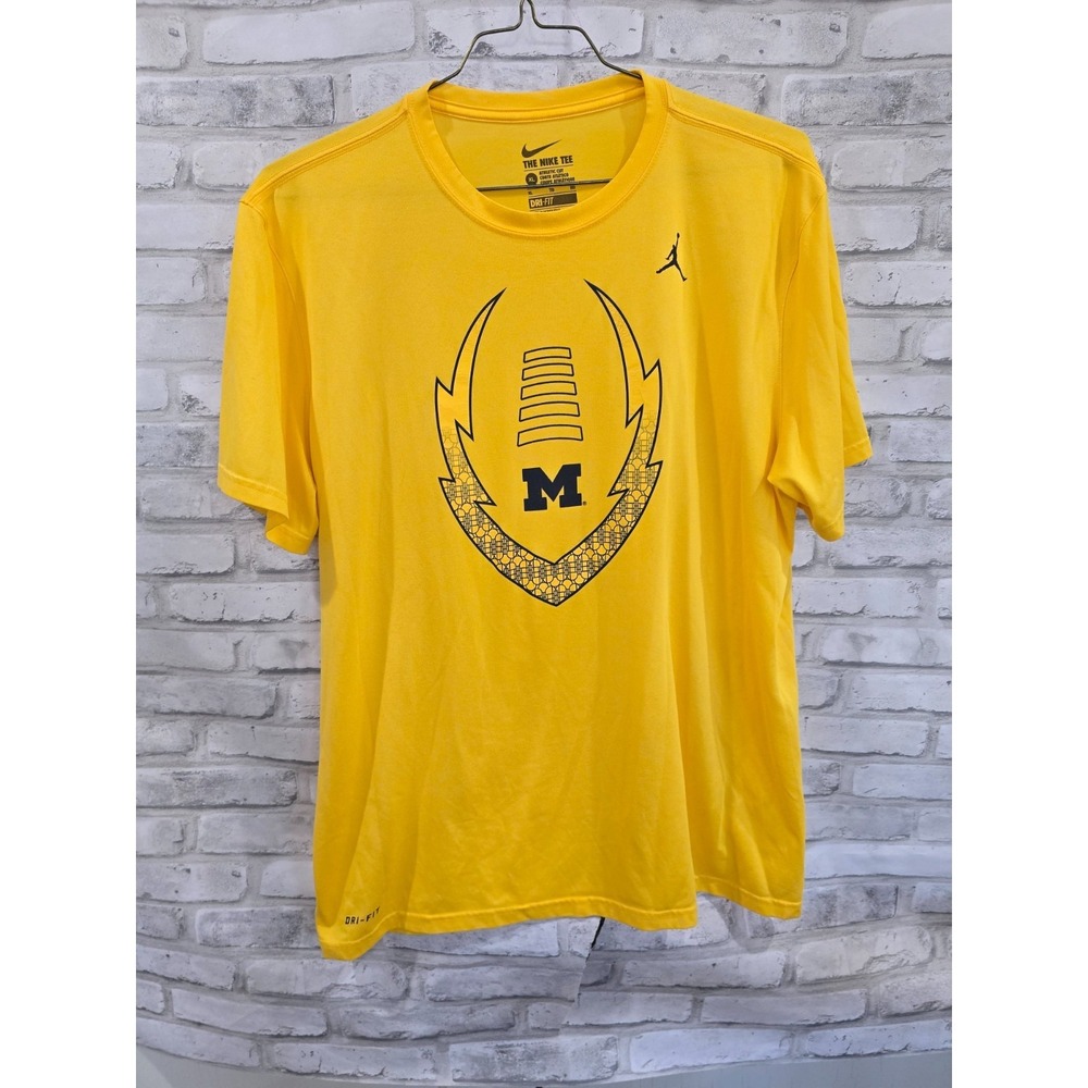 Nike Jordan Michigan Wolverines Football T-Shirt Men XL Yellow Short Sleeve